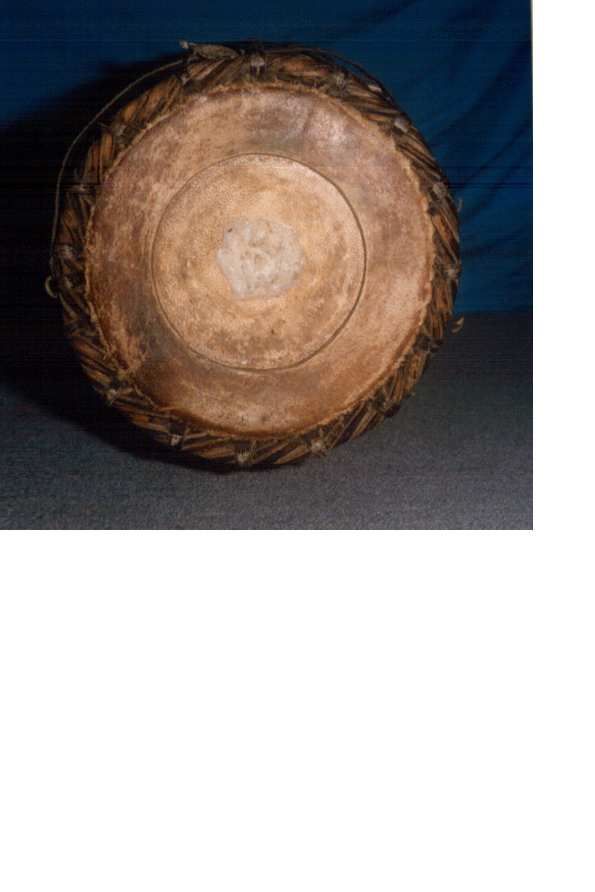 Mridangam left side bass head with rava semolina paste applied for Gumukki bass tone